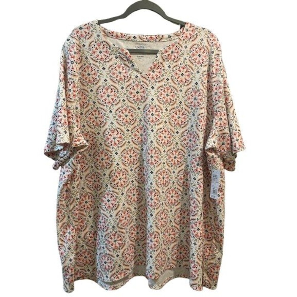 Women's 3X Plus Splitneck Tee Classic Elbow Sleeve Croft & Barrow Cotton